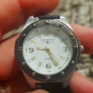 womens  Coleman quartz watch on black leather band